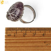 Natural Crystal Tree Of Life Adjustable Open Ring With White Plated Finish Minimalist Unisex Jewelry