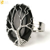 Natural Crystal Tree Of Life Adjustable Open Ring With White Plated Finish Minimalist Unisex Jewelry