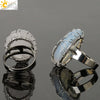 Natural Crystal Tree Of Life Adjustable Open Ring With White Plated Finish Minimalist Unisex Jewelry