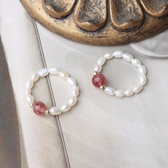 Natural Freshwater Pearl And Pink Crystal Ring 14K Goldfilled Drop Shape Unisex