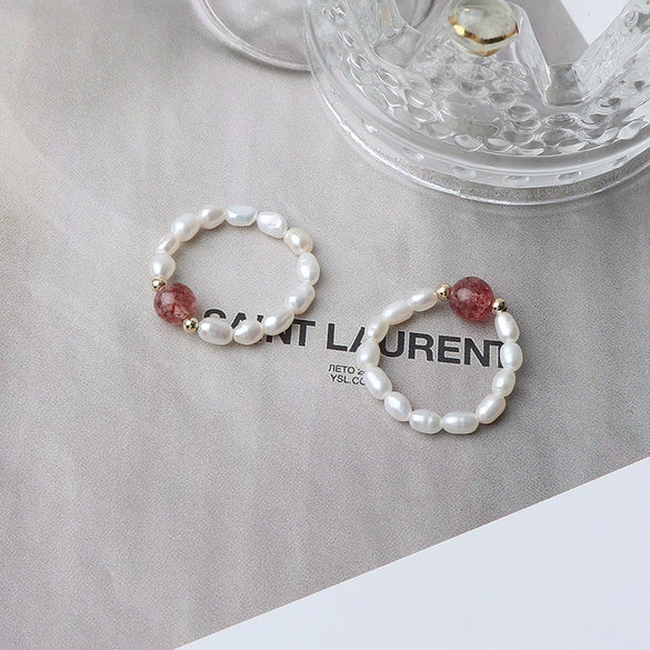 Natural Freshwater Pearl And Pink Crystal Ring 14K Goldfilled Drop Shape Unisex