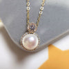 Natural Freshwater Pearl And Zircon Necklace With Gold Craft Flat Round And Steamed Bread Round Pearl Pendant Geometric Style