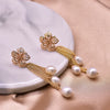 Natural Freshwater Pearl Braided Flower Tassel Earrings With Silver Needle Geometric Retro Electroplated Jewelry For Women