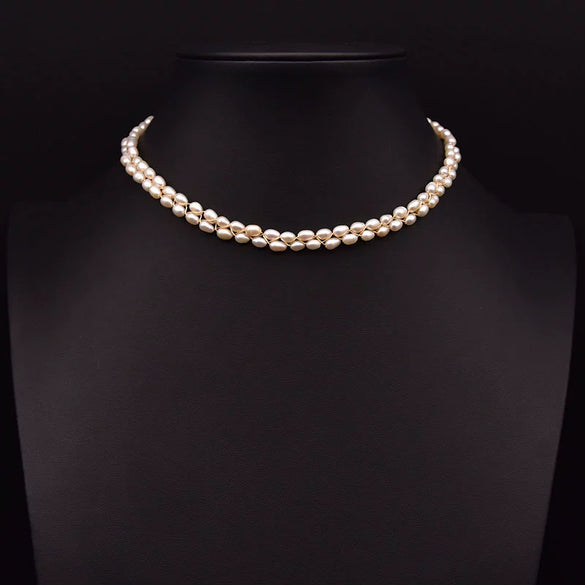 Natural Freshwater Pearl Double Layer Clavicle Chain With Geometric Design For Women Spring And Summer Jewelry Gift