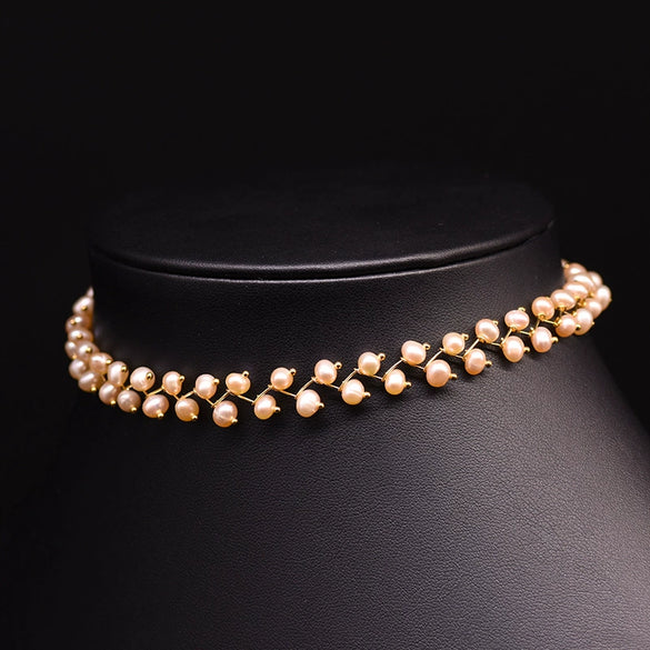 Natural Freshwater Pearl Double Layer Clavicle Chain With Geometric Design For Women Spring And Summer Jewelry Gift