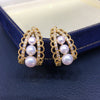 Natural Freshwater Pearl Earrings Alloy Inlaid With Artificial Gemstones And Semiprecious Stones Oblate And Flat Roundbun Round Shape French Retro Style For Women