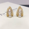 Natural Freshwater Pearl Earrings Alloy Inlaid With Artificial Gemstones And Semiprecious Stones Oblate And Flat Roundbun Round Shape French Retro Style For Women