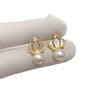 Natural Freshwater Pearl Earrings Feminine Exquisite Sea Shell Crown Style 18K Goldfilled Oblate Shape