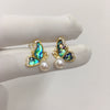 Natural Freshwater Pearl Earrings For Women Abalone Motherofpearl Butterfly Style With 18K Goldfilled Sterling Silver Needles Flat Round Shape