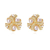 Natural Freshwater Pearl Earrings For Women Alloy Inlaid Artificial And Semiprecious Stones Flat Round And Oblate Shape