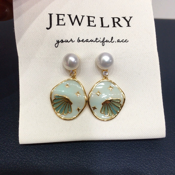 Natural Freshwater Pearl Earrings For Women Alloy Inlaid Artificial And Semiprecious Stones Ocean Star Cartoon Style Oblate Shape