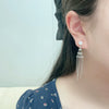 Natural Freshwater Pearl Earrings For Women Alloy Inlaid With Artificial Gemstones And Semiprecious Stones Oblate Style French Retro Tassel Bean Chain