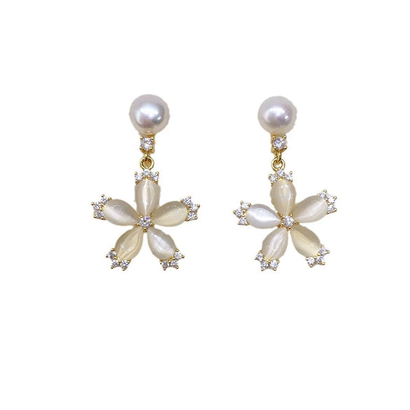 Natural Freshwater Pearl Earrings For Women Fashion Flat Round Oblate Style
