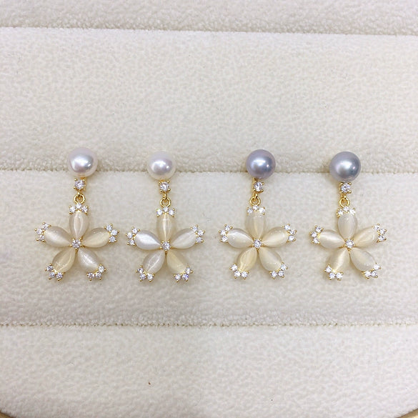 Natural Freshwater Pearl Earrings For Women Fashion Flat Round Oblate Style