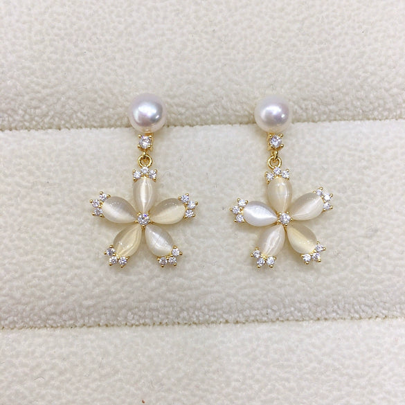 Natural Freshwater Pearl Earrings For Women Fashion Flat Round Oblate Style