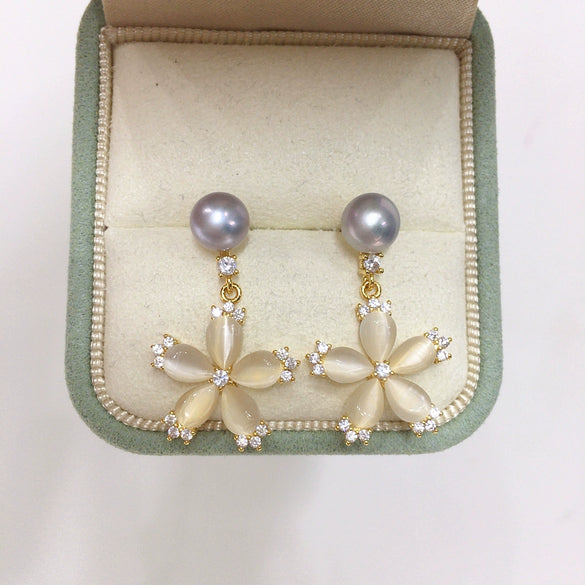 Natural Freshwater Pearl Earrings For Women Fashion Flat Round Oblate Style