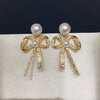 Natural Freshwater Pearl Earrings For Women Oblate Shape Alloy Inlaid With Artificial And Semiprecious Gemstones