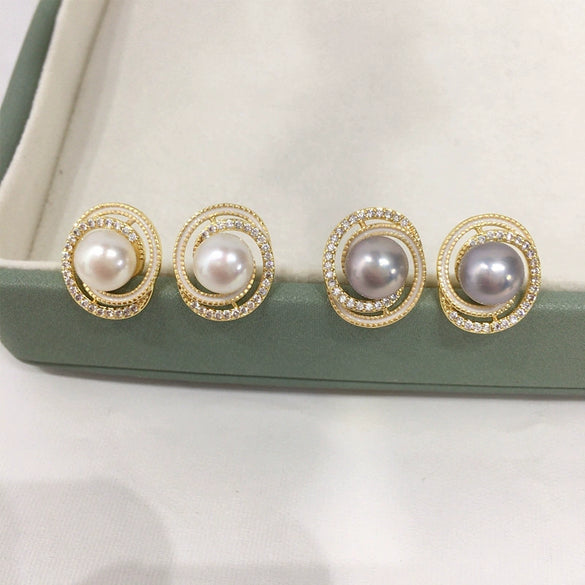Natural Freshwater Pearl Earrings For Women S925 Sterling Silver 18K Goldfilled Microembedded Oblate Style