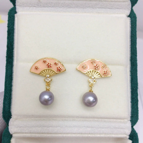 Natural Freshwater Pearl Earrings For Women S925 Sterling Silver Needle Oblate Shape