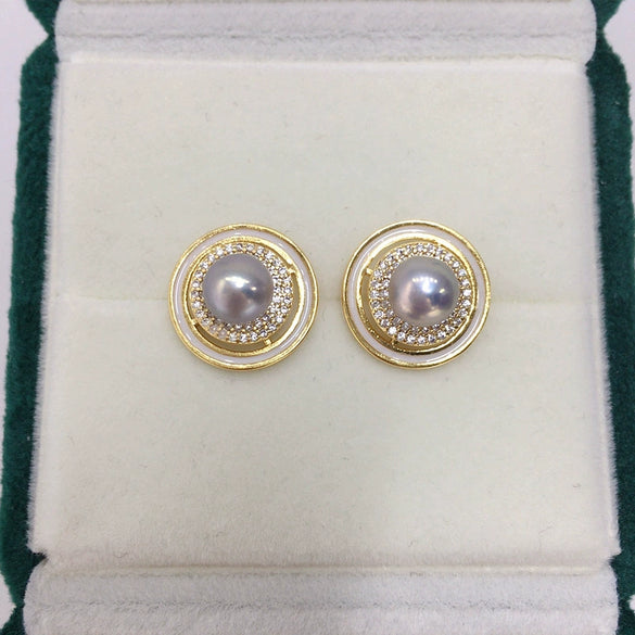 Natural Freshwater Pearl Earrings For Women S925 Sterling Silver Needles Oblate Shape