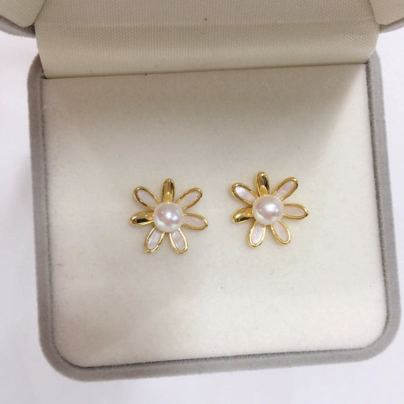 Natural Freshwater Pearl Earrings For Women With S925 Sterling Silver Needle And 18K Goldfilled Oblate Shape