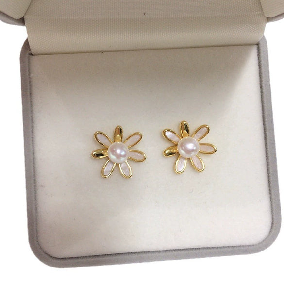 Natural Freshwater Pearl Earrings For Women With S925 Sterling Silver Needle And 18K Goldfilled Oblate Shape