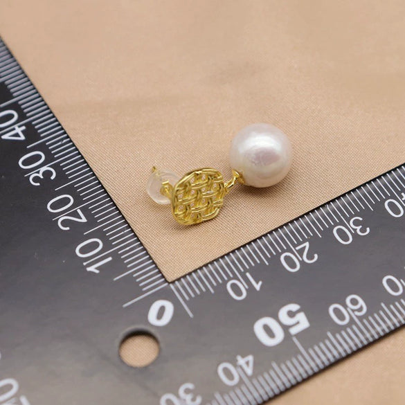 Natural Freshwater Pearl Earrings In 925 Sterling Silver Geometric Retro Electroplated Simple High Quality Jewelry For Women