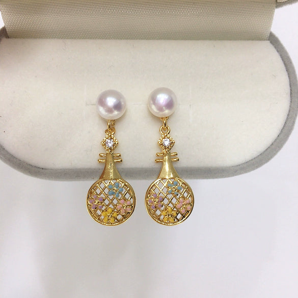 Natural Freshwater Pearl Earrings S925 Sterling Silver Women's Flat Round Bun Round Oblate Style
