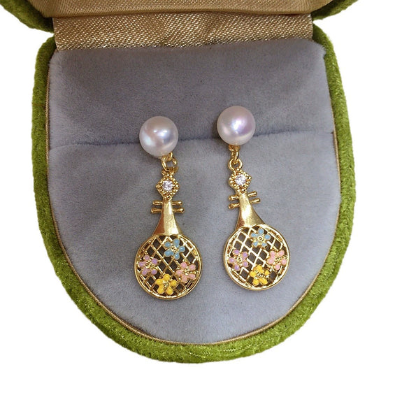 Natural Freshwater Pearl Earrings S925 Sterling Silver Women's Flat Round Bun Round Oblate Style