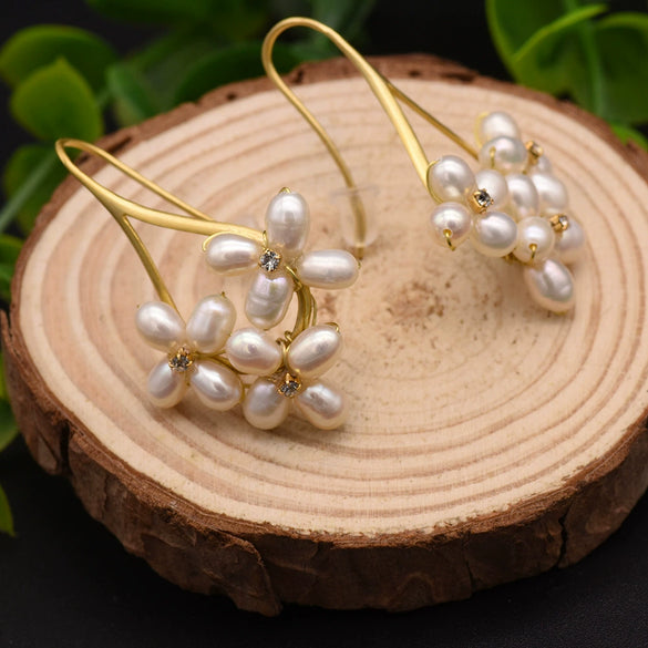 Natural Freshwater Pearl Geometric Earrings Retro High End Jewelry For Women