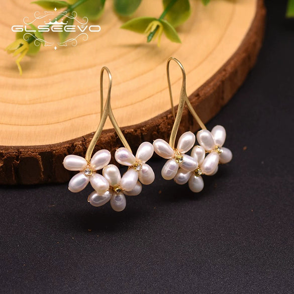 Natural Freshwater Pearl Geometric Earrings Retro High End Jewelry For Women