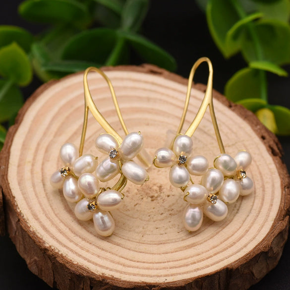 Natural Freshwater Pearl Geometric Earrings Retro High End Jewelry For Women