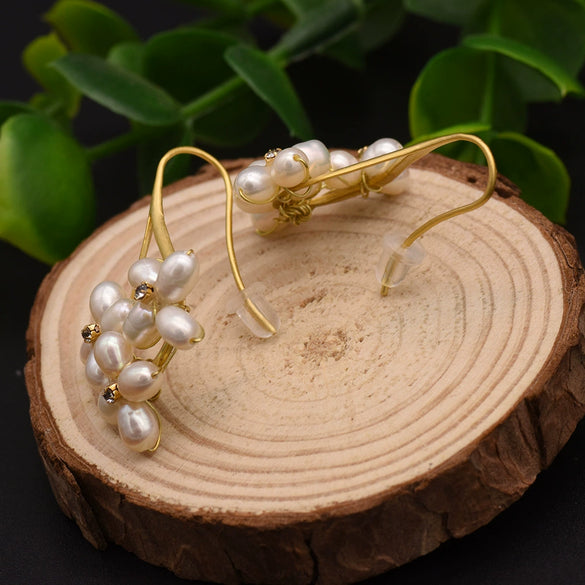 Natural Freshwater Pearl Geometric Earrings Retro High End Jewelry For Women
