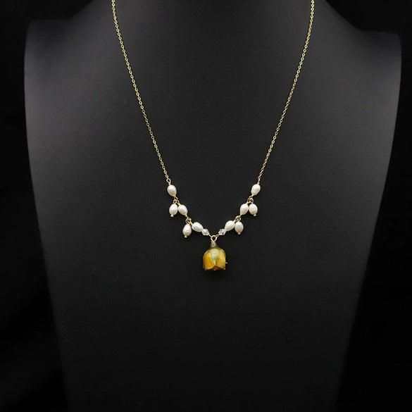 Natural Freshwater Pearl Handmade Braided Tassel Clavicle Necklace With Drop Shape And Electroplating Treatment