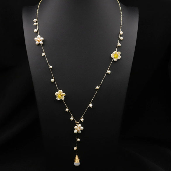 Natural Freshwater Pearl Handmade Braided Tassel Clavicle Necklace With Drop Shape And Electroplating Treatment