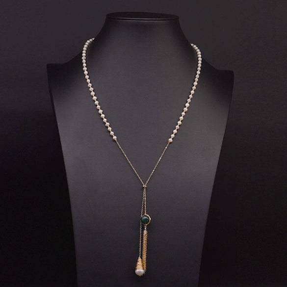 Natural Freshwater Pearl Handmade Braided Tassel Clavicle Necklace With Drop Shape And Electroplating Treatment