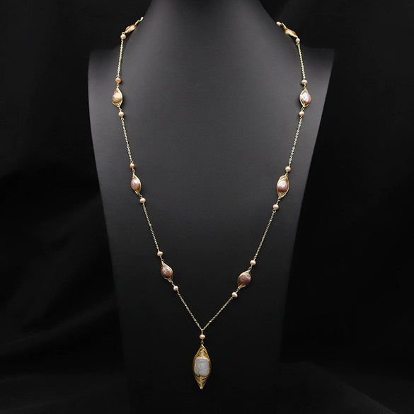 Natural Freshwater Pearl Handmade Braided Tassel Clavicle Necklace With Drop Shape And Electroplating Treatment
