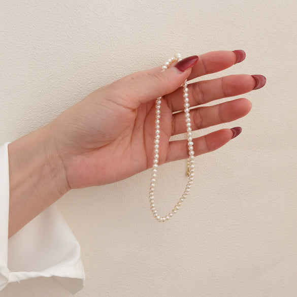 Natural Freshwater Pearl Necklace Geometric Style Electroplated Ball Chain