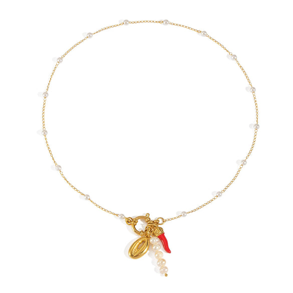 Natural Freshwater Pearl Necklace With Chili Crab Claw Pendant In Ocean Style Electroplated Geometric Shape Stainless Steel For Women