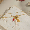 Natural Freshwater Pearl Necklace With Chili Crab Claw Pendant In Ocean Style Electroplated Geometric Shape Stainless Steel For Women