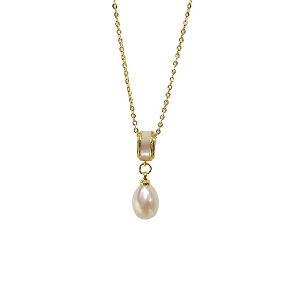 Natural Freshwater Pearl Necklace With Dropshaped Pendant And Riceshaped Pearls