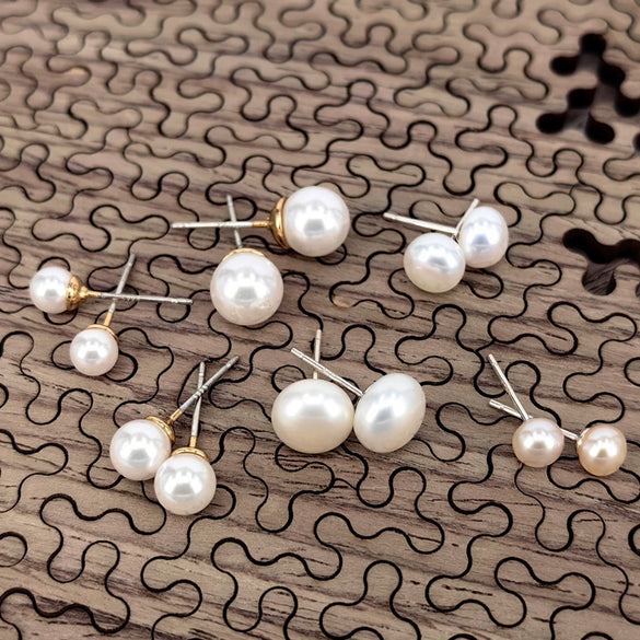 Natural Freshwater Pearl Stud Earrings With Silver Ear Posts Simple Modern Geometric Design For Women Elegant Wholesale Jewelry