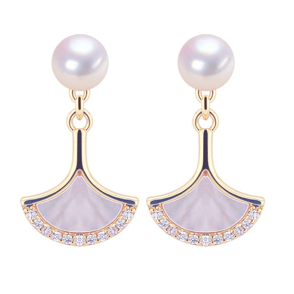 Natural Freshwater Pearl Women's Earrings S925 Sterling Silver Needle Oblate And Round Shape