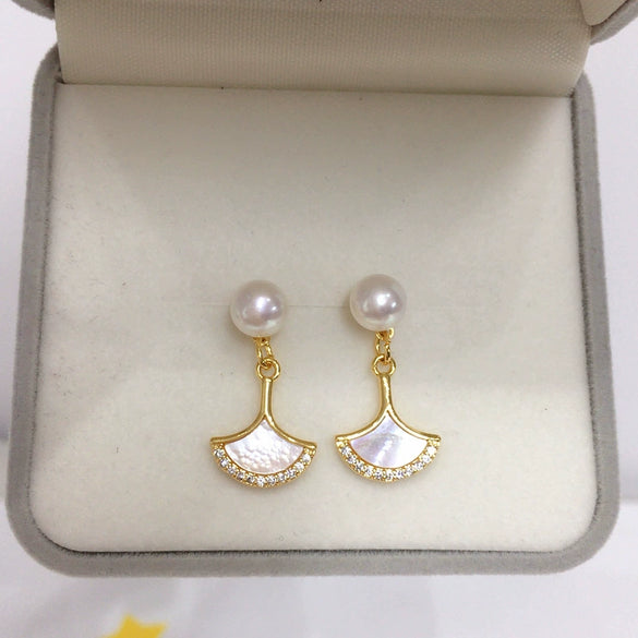 Natural Freshwater Pearl Women's Earrings S925 Sterling Silver Needle Oblate And Round Shape
