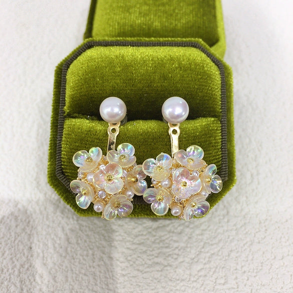 Natural Freshwater Pearl Women's Fashion Earrings With Love Flower Ball Design