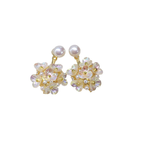 Natural Freshwater Pearl Women's Fashion Earrings With Love Flower Ball Design