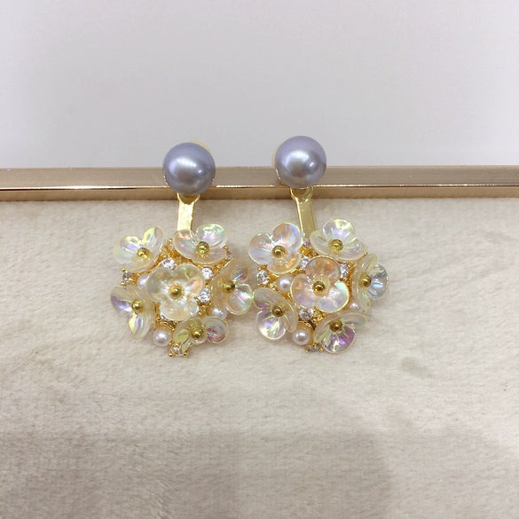 Natural Freshwater Pearl Women's Fashion Earrings With Love Flower Ball Design