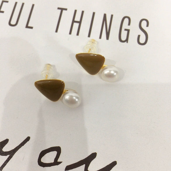 Natural Freshwater Pearl Women's Triangular S925 Sterling Silver 18K Goldfilled Earrings
