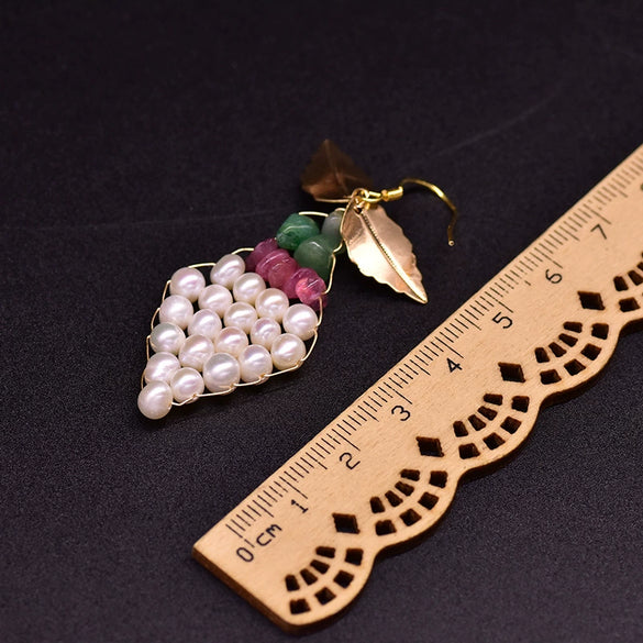 Natural Freshwater Pearl Woven Geometric Drop Earrings Electroplated Retro Style Ear Hook Jewelry For Women