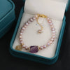 Natural Freshwater Purple Pearl And Crystal Necklace And Bracelet With Back Pattern Handmade For Women